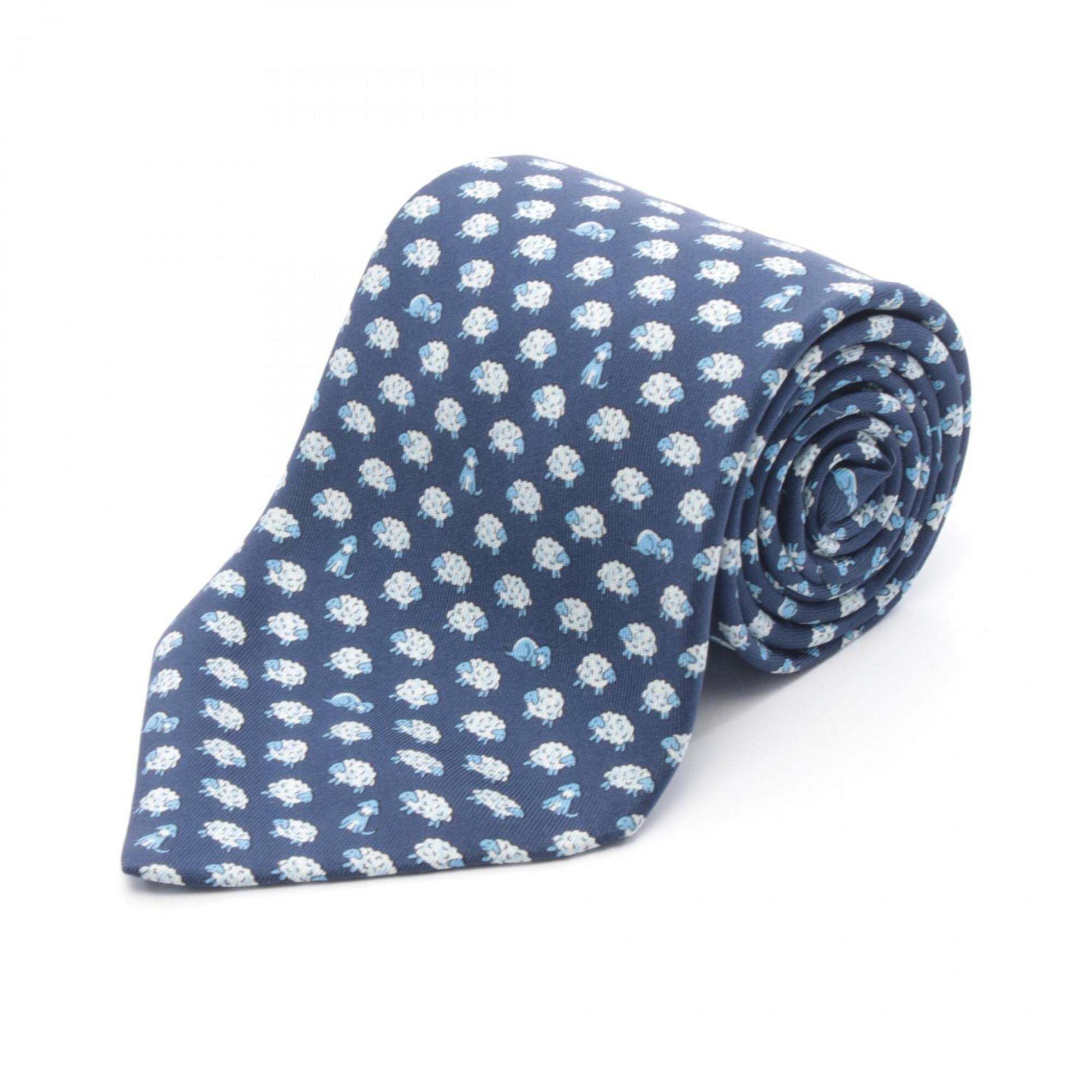 Herms Hermes Silk Tie For Men, Navy Blue, 5209ia